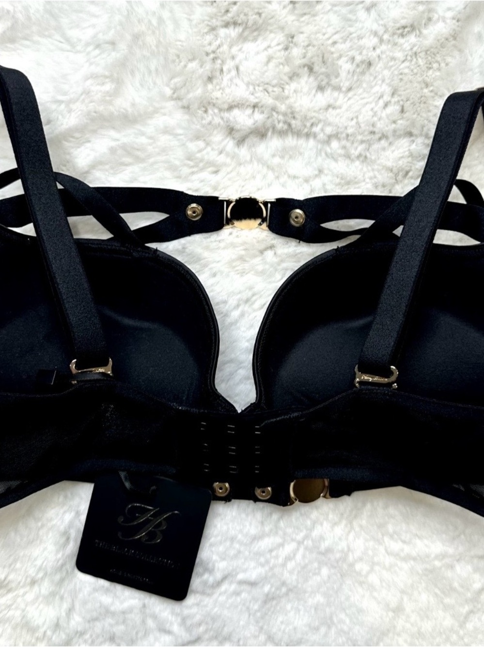 NWT RARE Gorgeous Honey Birdette Black Strappy Harness Cutout Bra Gold Accents - Picture 3 of 4